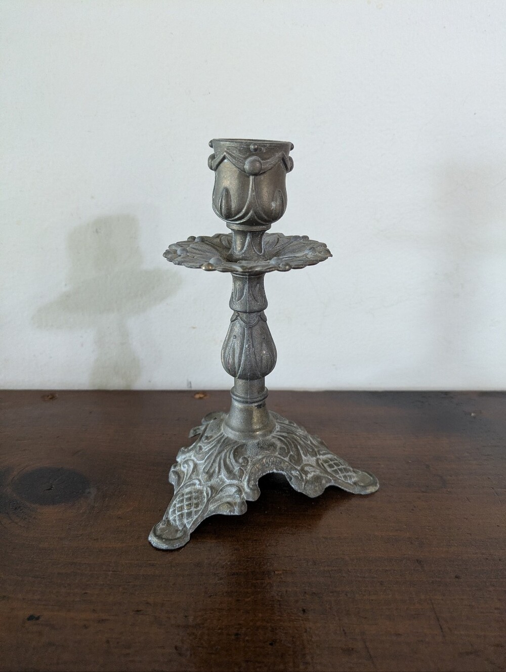 Vintage Ornate Baroque Style Metal Candlestick Holder - Pewter Finish Victorian
